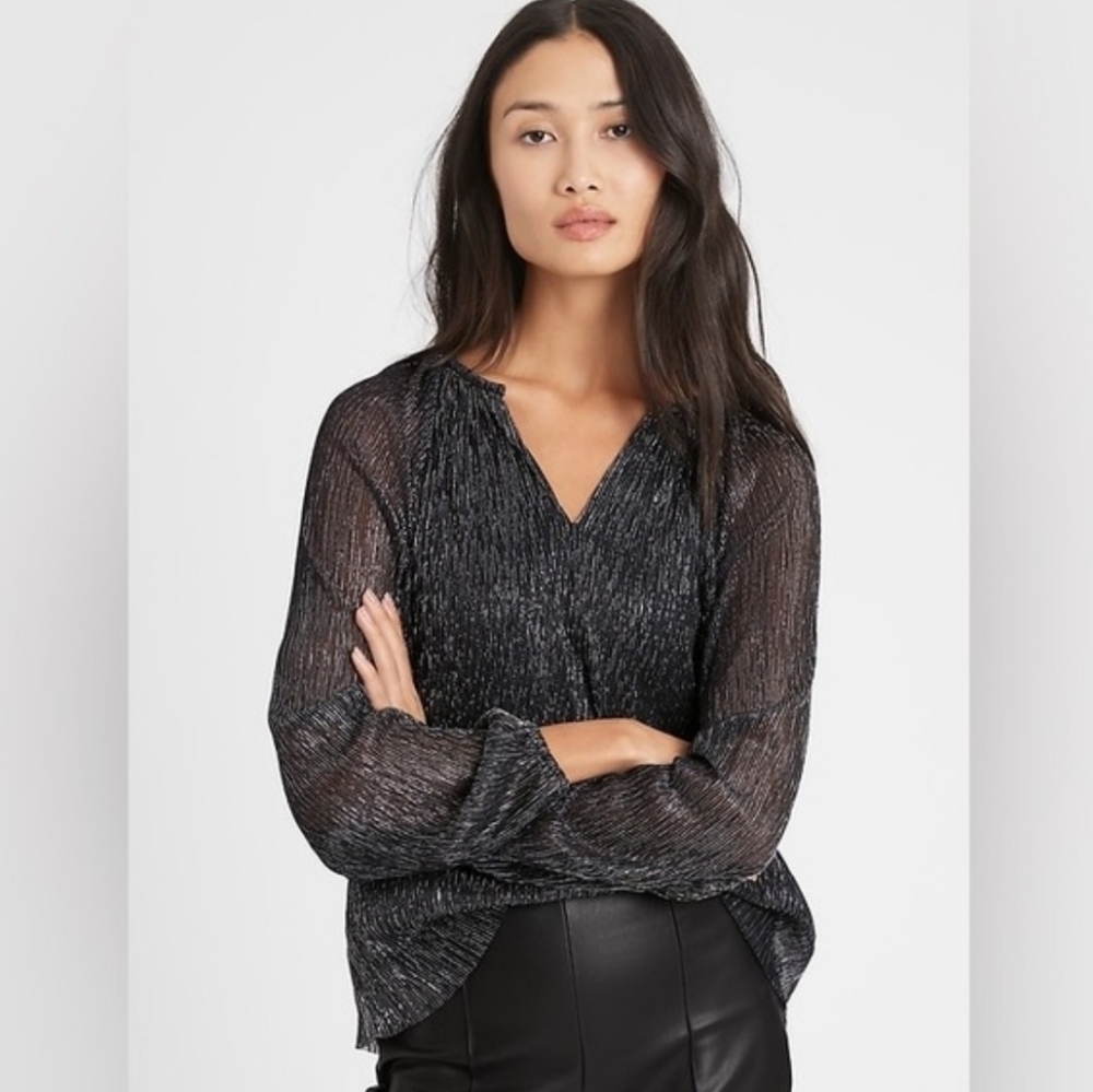 Banana Republic Metallic Long Sleeves Career Wear Office Blouse Women's Size L